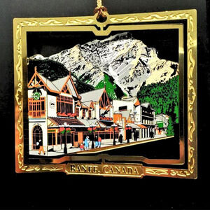 Banff Alberta Canada Ornament Color Brass Town Scene Mt Cascade Mt Rundle